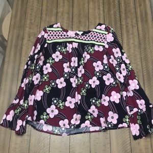 Crown and Ivy colorful floral groovy top L bell sleeves artsy wearable art